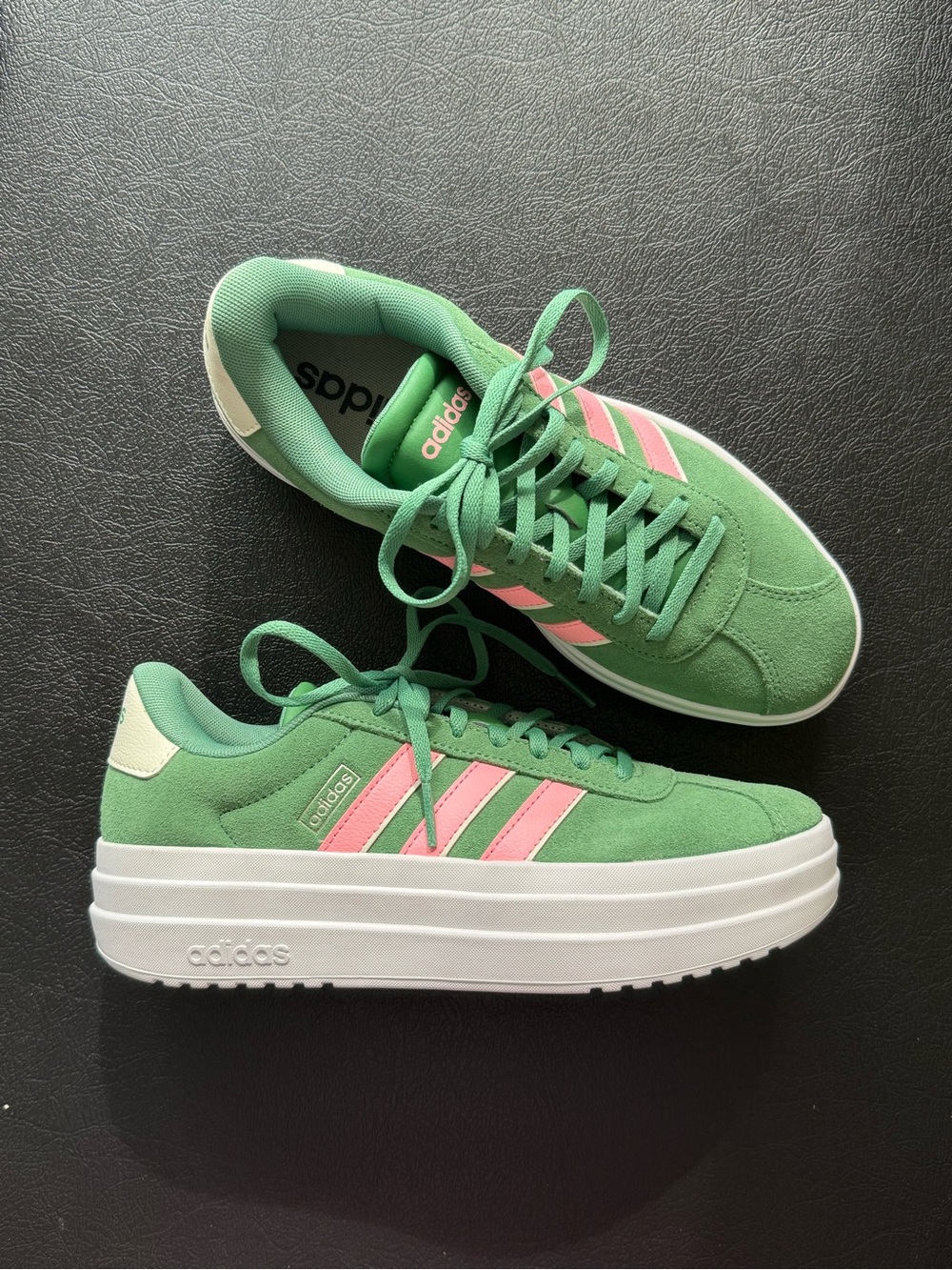 ADIDAS Green Suede Sneakers with Pink Stripes Size 8